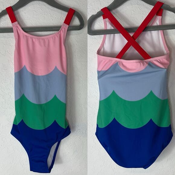 Mini Boden Girls One Piece Swimsuit, scalloped print, 6-7Y 122 cm, Summer Beach - Picture 1 of 7